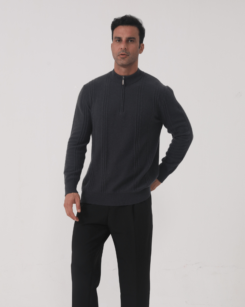 100% Cashmere Ribbed Half Zip - Sanvelier